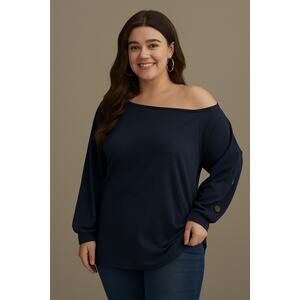Size 28 5x Plus Size BloomChic Blue Off Shoulder Button Detail Stretchy Sweater
